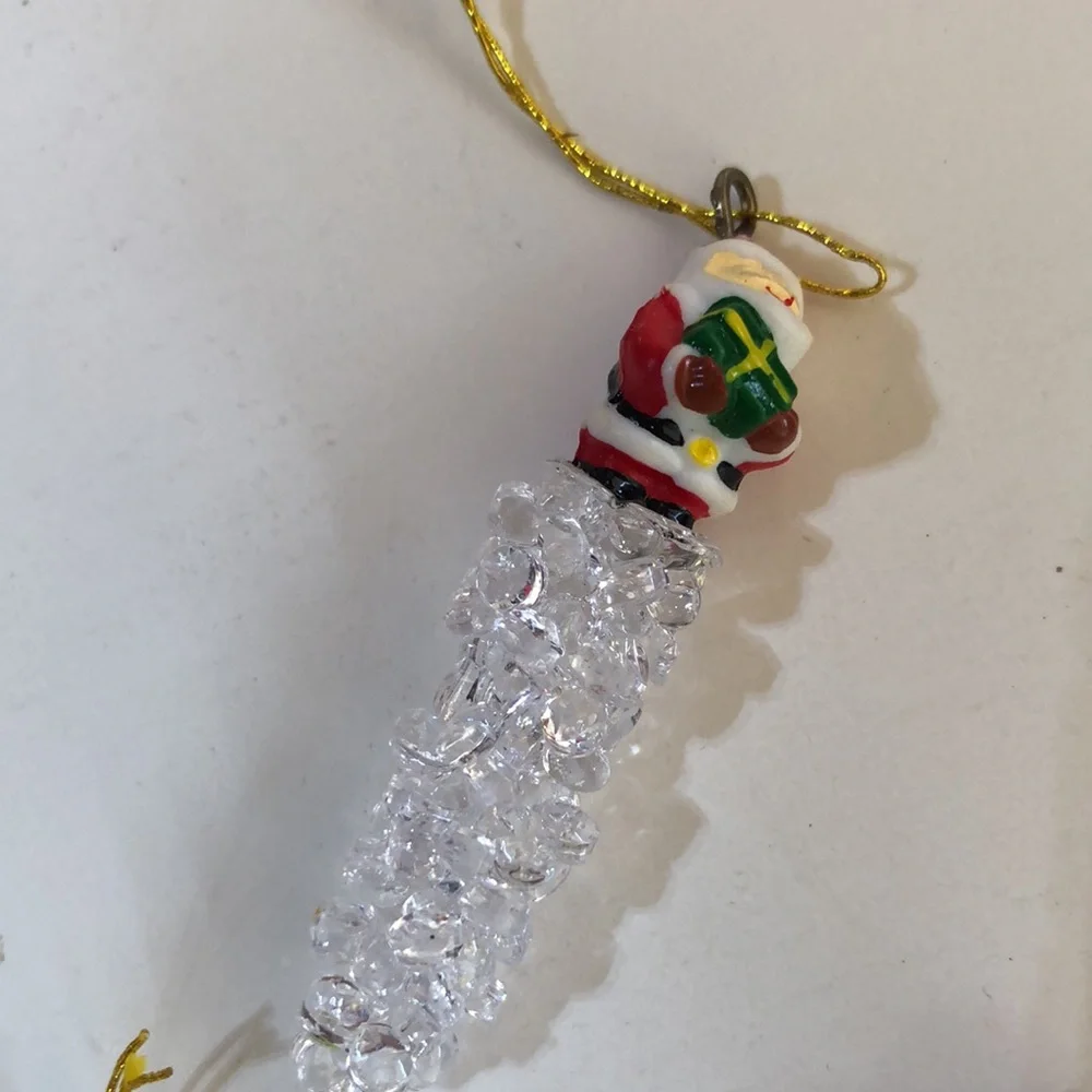 Icicle Ornaments with Santa TINY ICICLE ORNAMENTS miniature ornaments Ice